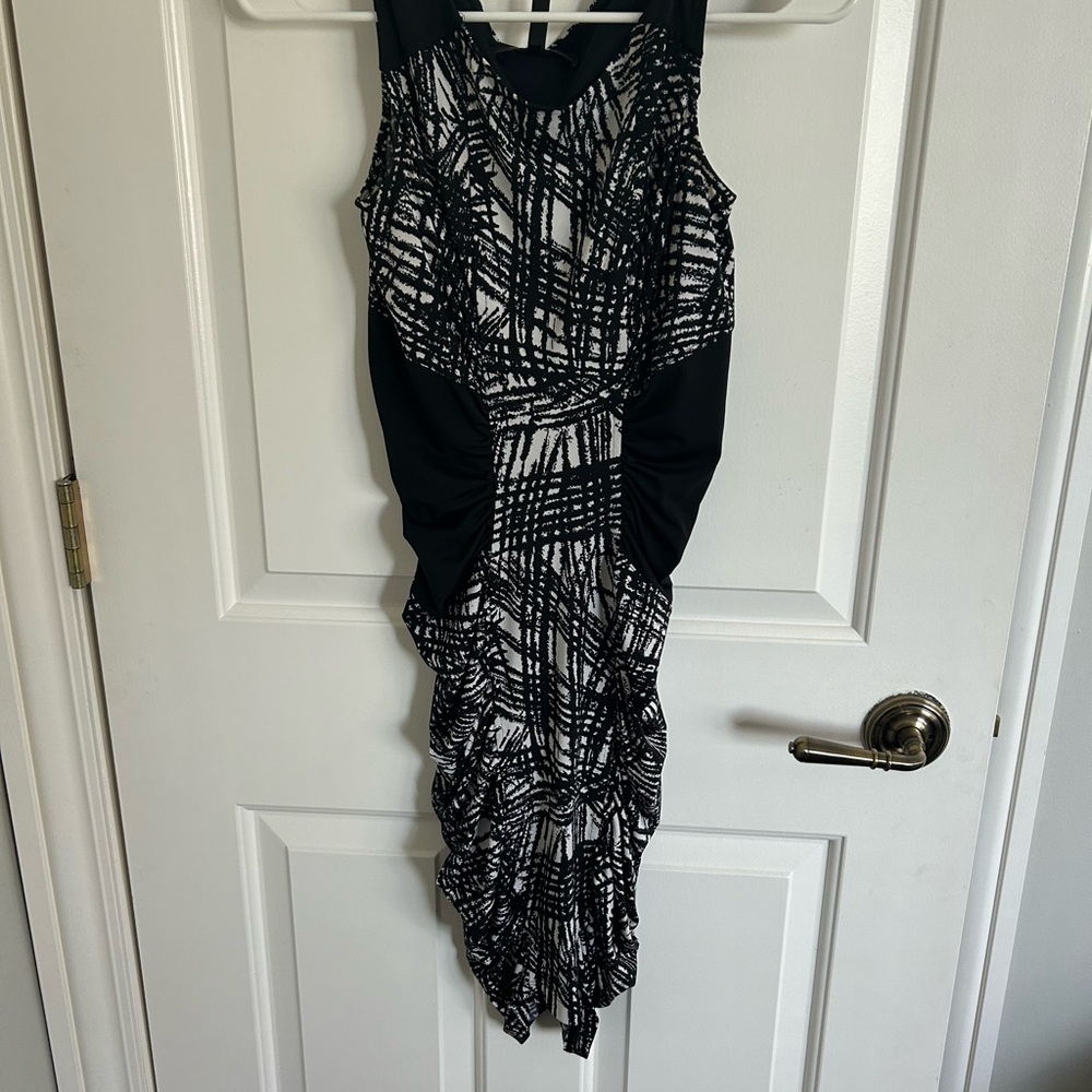 BCBGMaxAzria Black and White Asymmetrical Dress